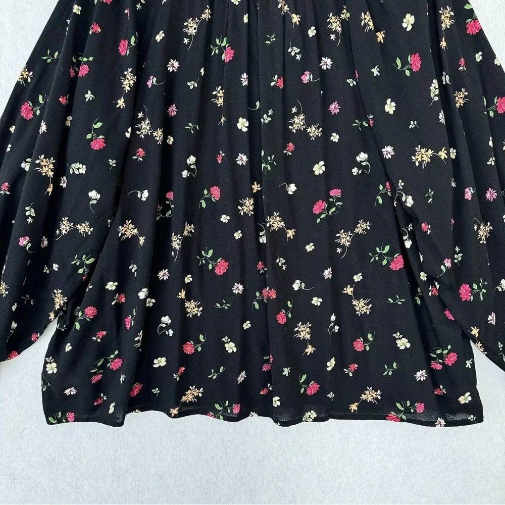 Old Navy Blouse Top Womens XL Black Multicolored Floral Poet Oversized Relax - Picture 9 of 15